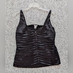 Cache Women's (Size XL) Black Silky Pleated Camisole with Silver Stud Accents